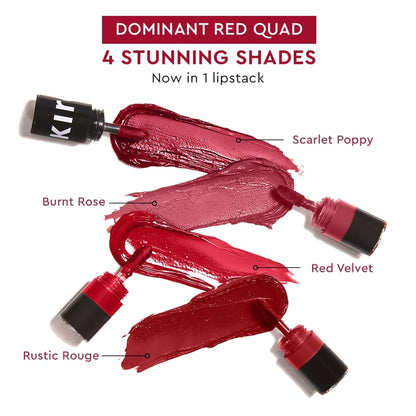 KIRO Four Play Non-Stop Airy Matte Liquid Lipstick in Dominant Red, showcasing smooth, vibrant red liquid lipstick on lips.