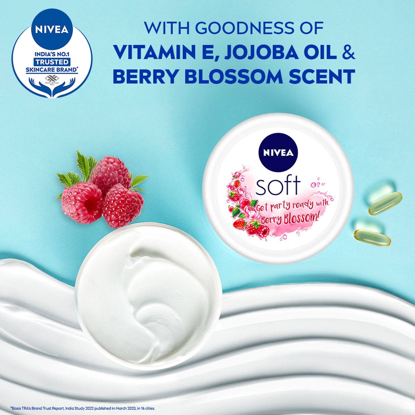 NIVEA Soft Light Moisturizing Cream Berry Blossom Fragrance With Vitamin E & Jojoba Oil