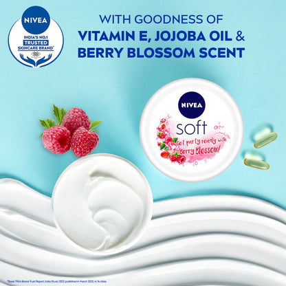 NIVEA Soft Light Moisturizing Cream Berry Blossom Fragrance With Vitamin E & Jojoba Oil