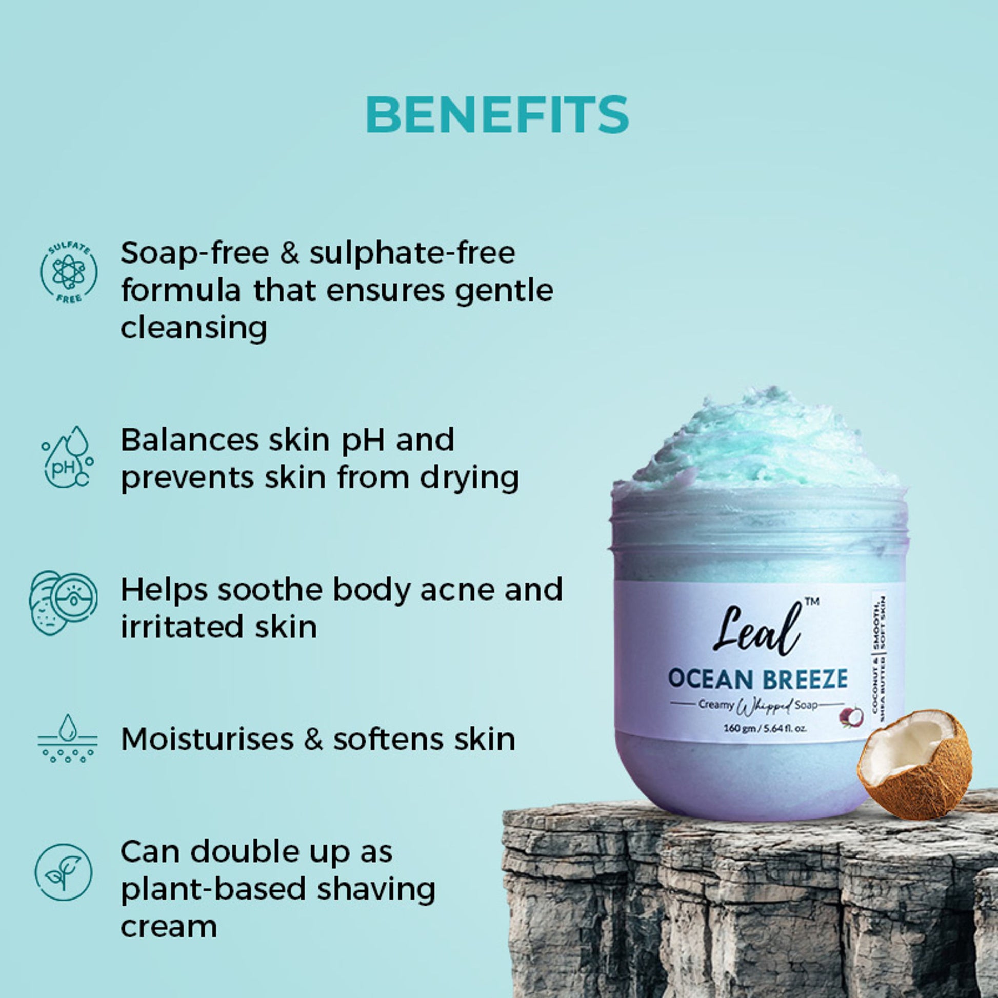 Leal Ocean Breeze Shea Coconut Bath Cream Whipped Soap