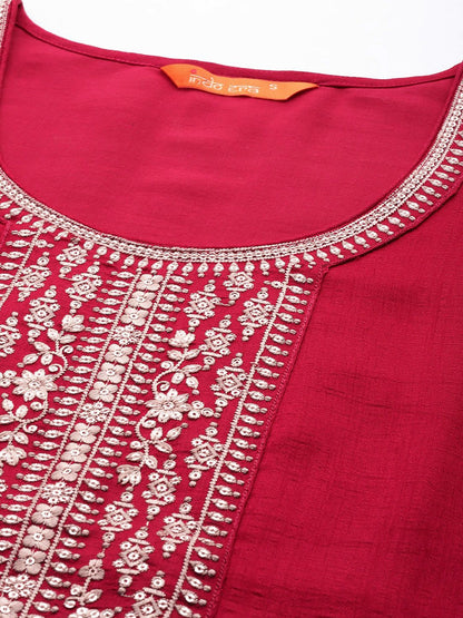 Indyancart IE Ethnic Motifs Embroidered Sequinned Kurta with Trousers & Dupatta