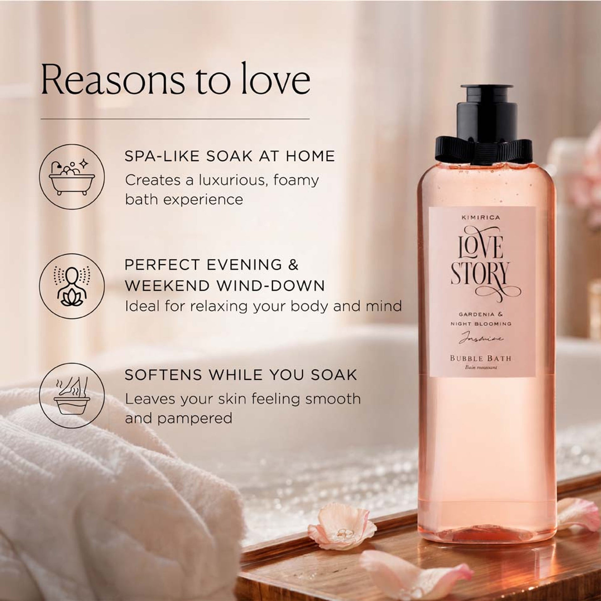 Kimirica Love Story Bubble Bath Bottle For Relaxing & Hydrating Bath, 100% Vegan & Paraben Free