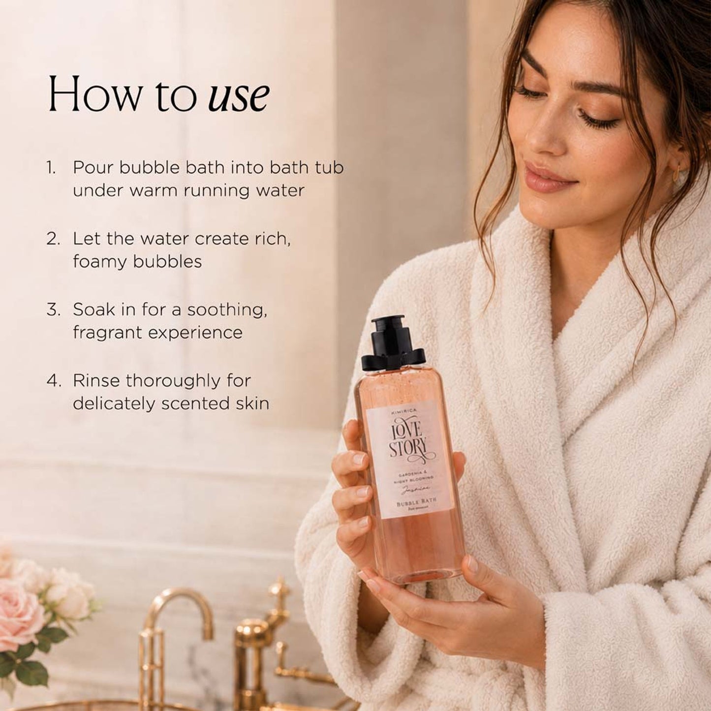 Kimirica Love Story Bubble Bath Bottle For Relaxing & Hydrating Bath, 100% Vegan & Paraben Free