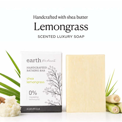 Kimirica Luxury Lemongrass Soap, Handmade Soothing Fresh Bathing Bar With Shea Butter & Aloe Vera