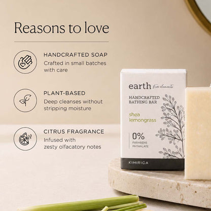 Kimirica Luxury Lemongrass Soap, Handmade Soothing Fresh Bathing Bar With Shea Butter & Aloe Vera