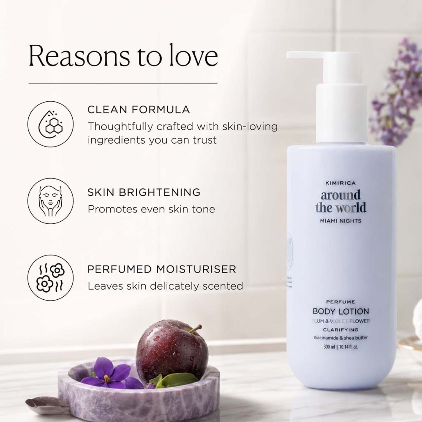 Kimirica Miami Nights Body Lotion - Plum Extract, Vitamin E & Shea Butter for Deep Nourishment