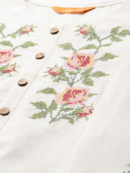 Dhiyona IE Floral Embroidered Pure Cotton Kurta with Trousers