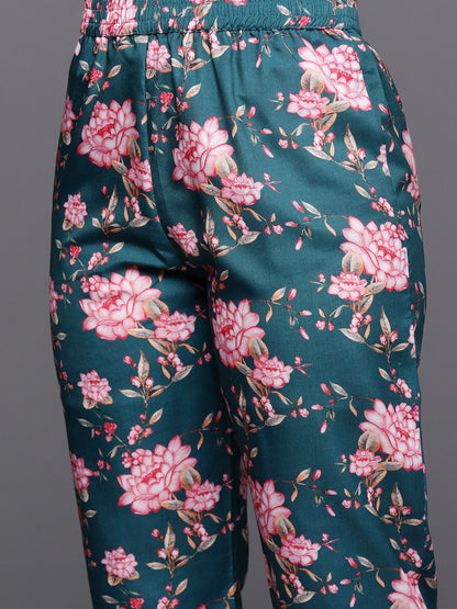 Indyancart VA Women'sFloral Printed Regular Kurta with Trousers & Dupatta