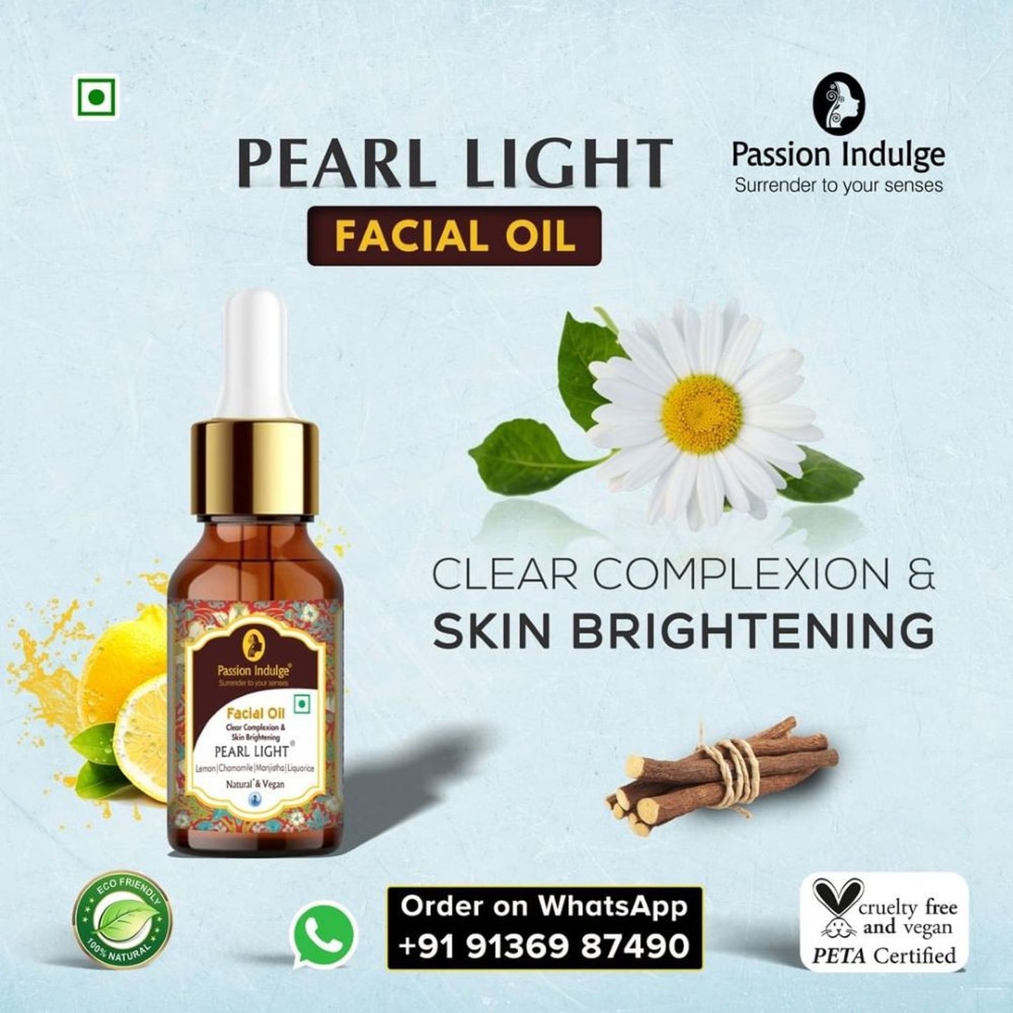 Passion Indulge Pearl Light Facial Oil for Clear Complexion & Skin Brightening