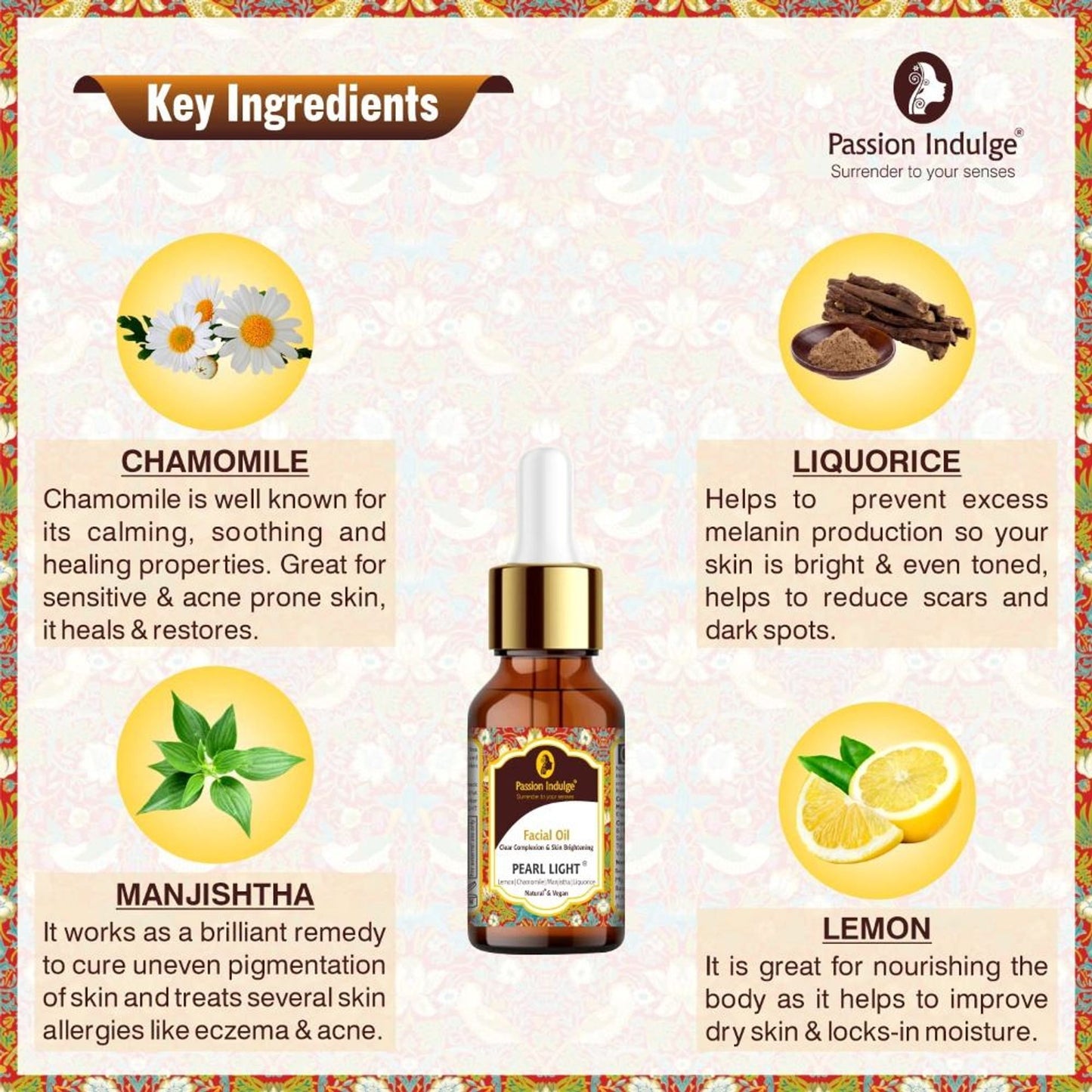 Passion Indulge Pearl Light Facial Oil for Clear Complexion & Skin Brightening