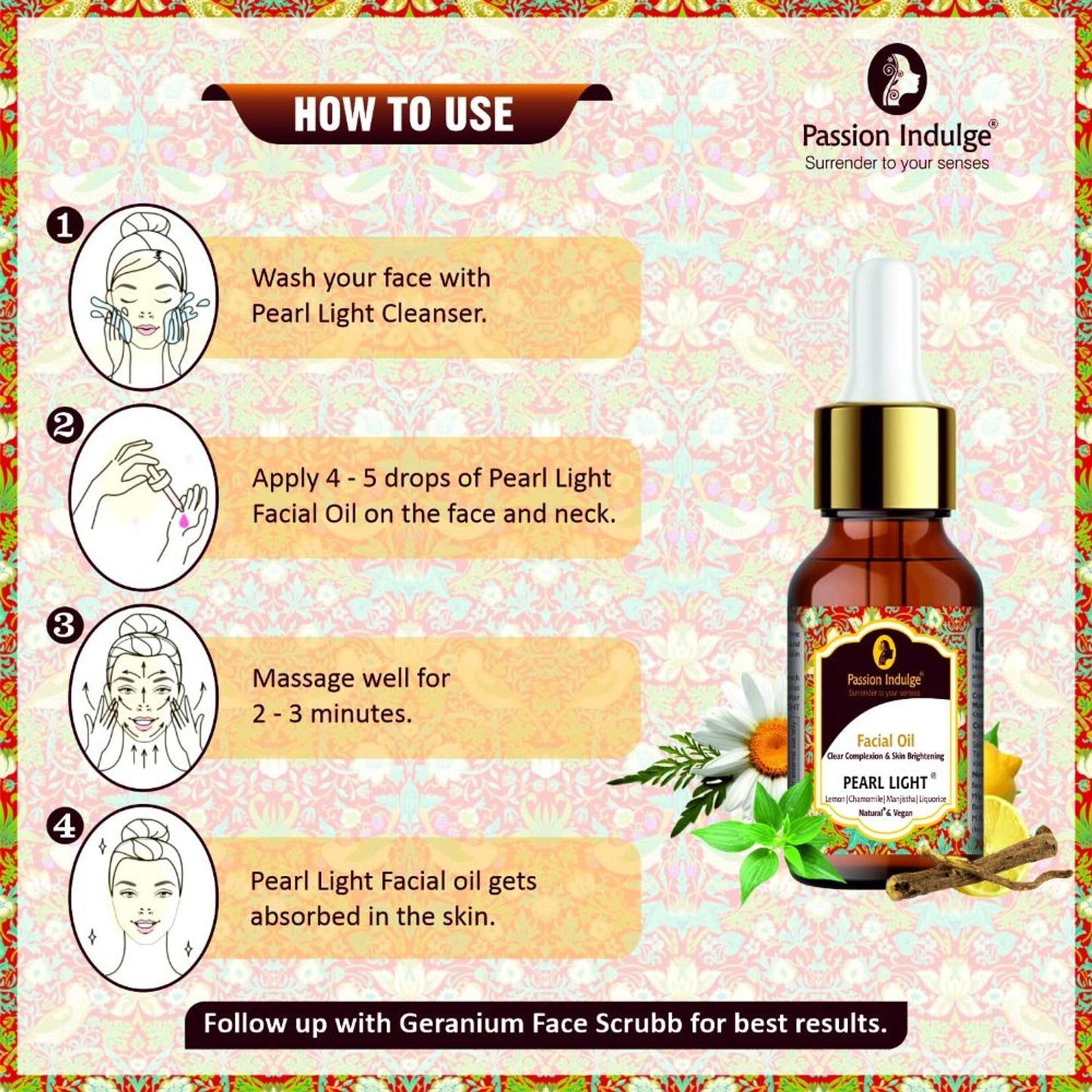 Passion Indulge Pearl Light Facial Oil for Clear Complexion & Skin Brightening