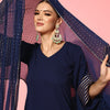 Dhiyona VA Women's Navy Blue Regular Gotta Patti Silk Crepe Kurta with Trousers & With Dupatta