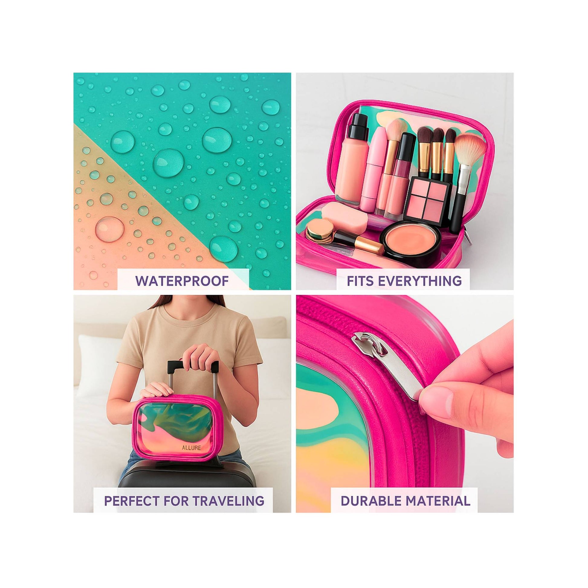 Allure Large Pink Holographic Makeup Pouch-AV-20