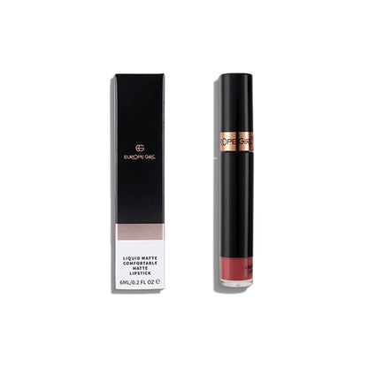 Europe Girl Comfortable Matte Liquid Lipstick in 10 Layla, showcasing a smooth, matte finish and elegant packaging.