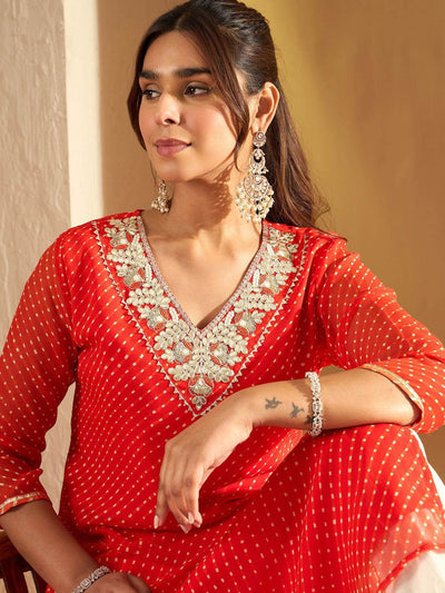 Indyancart IE Leheriya Printed Gotta Patti Straight Kurta
