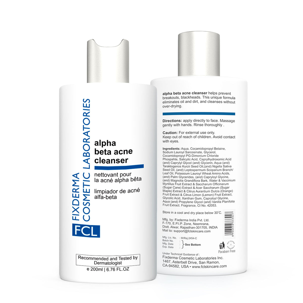 Fixderma Alpha Beta Acne Cleanser reducing pimples and sebum, deep pore cleansing, non-comedogenic skincare product image