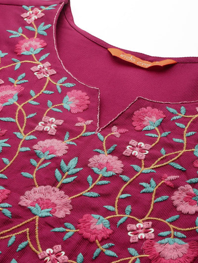 Dhiyona IE Floral Embroidered Thread Work Kurta With Palazzos & Dupatta