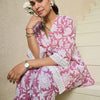 Indyancart IE Floral Printed V Neck Pure Cotton A-Line Kurta with Trousers