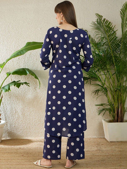 Indyancart IE Printed V-Neck Three-Quarter Sleeves Pure Cotton Tunic And Trousers