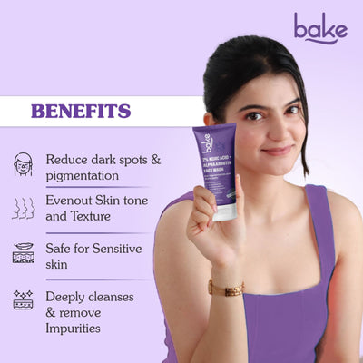 BAKE 2% Kojic Acid Brightening Face Wash with Alpha Arbutin For Pigmentation & Dark Spots