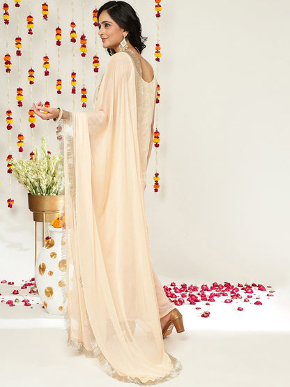 Indyancart VA Floral Embroidered Sequinned Straight Kurta & Sharara With Dupatta