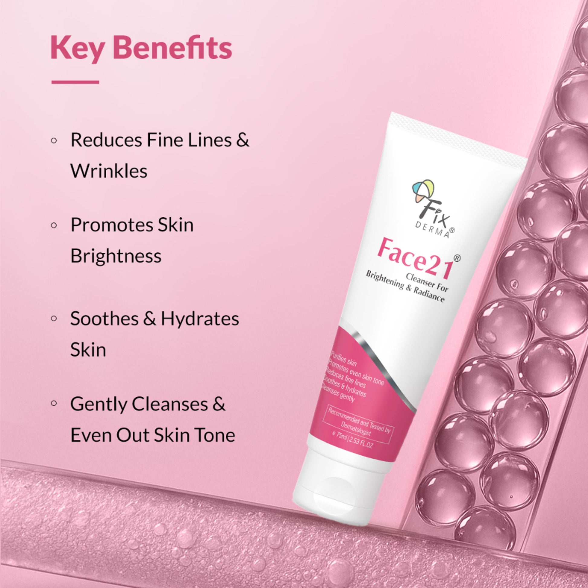 Fixderma Face21 Cleanser, Skin Brightening Cleanser, Exfoliates Dead Cells, Remove Pigmentation