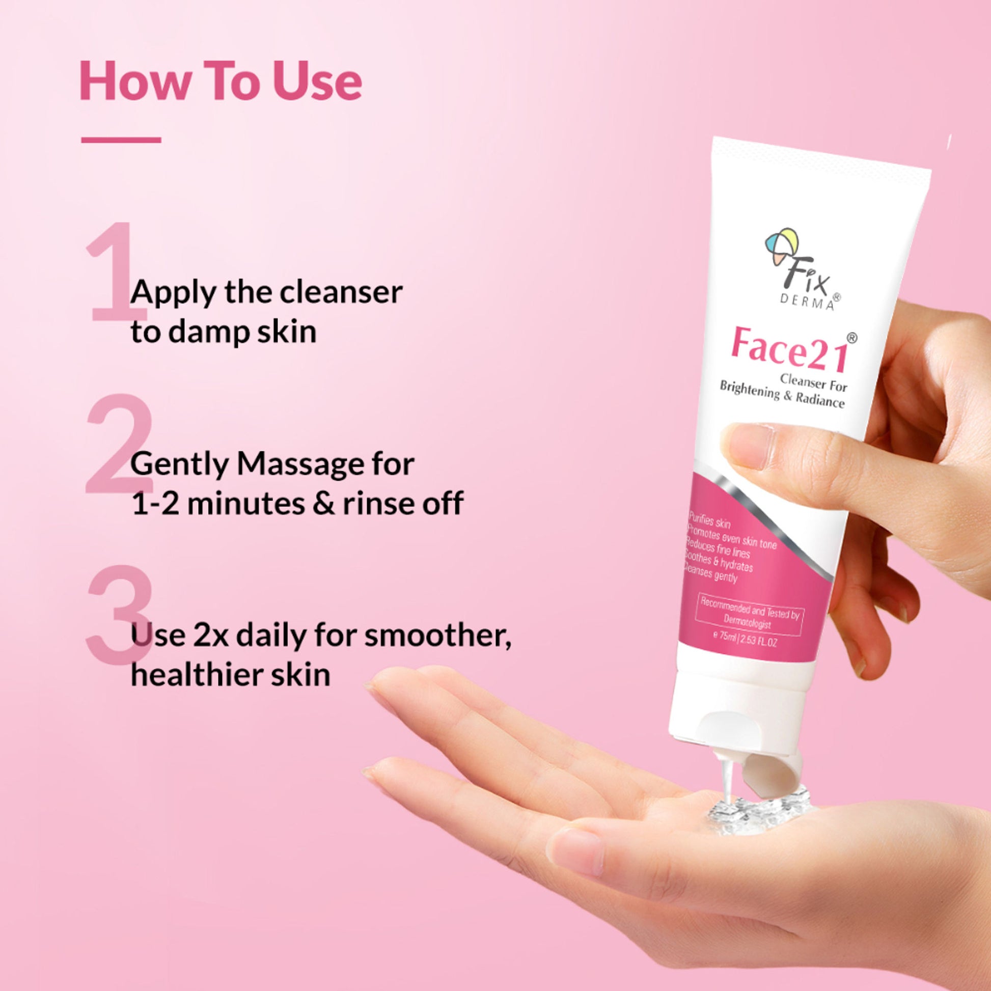 Fixderma Face21 Cleanser, Skin Brightening Cleanser, Exfoliates Dead Cells, Remove Pigmentation