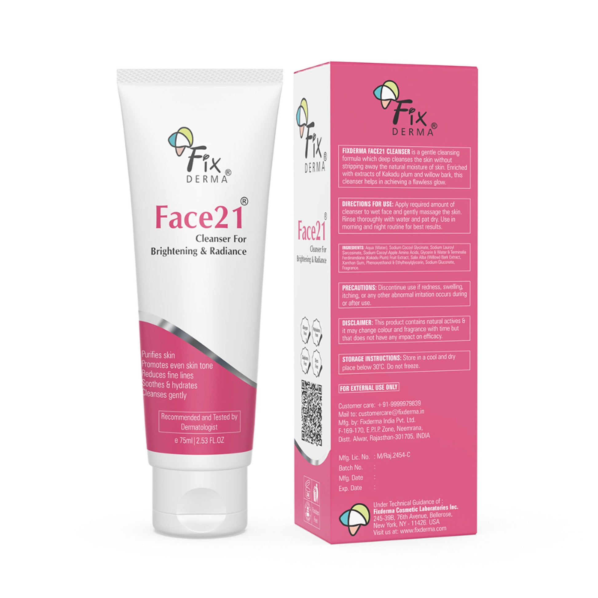 Fixderma Face21 Cleanser, Skin Brightening Cleanser, Exfoliates Dead Cells, Remove Pigmentation