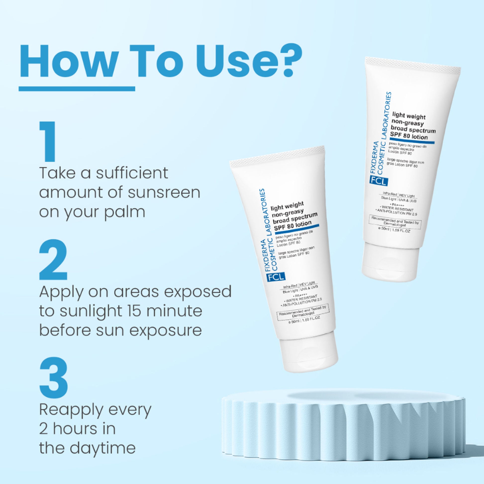 FCL Light Weight NonGreasy Broad Spectrum SPF 80 Lotion PA++++, NonComedogenic Sunscreen