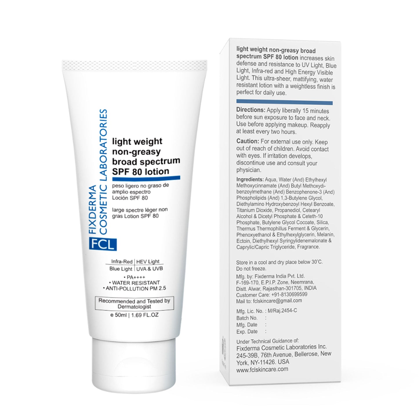 FCL Light Weight NonGreasy Broad Spectrum SPF 80 Lotion PA++++, NonComedogenic Sunscreen