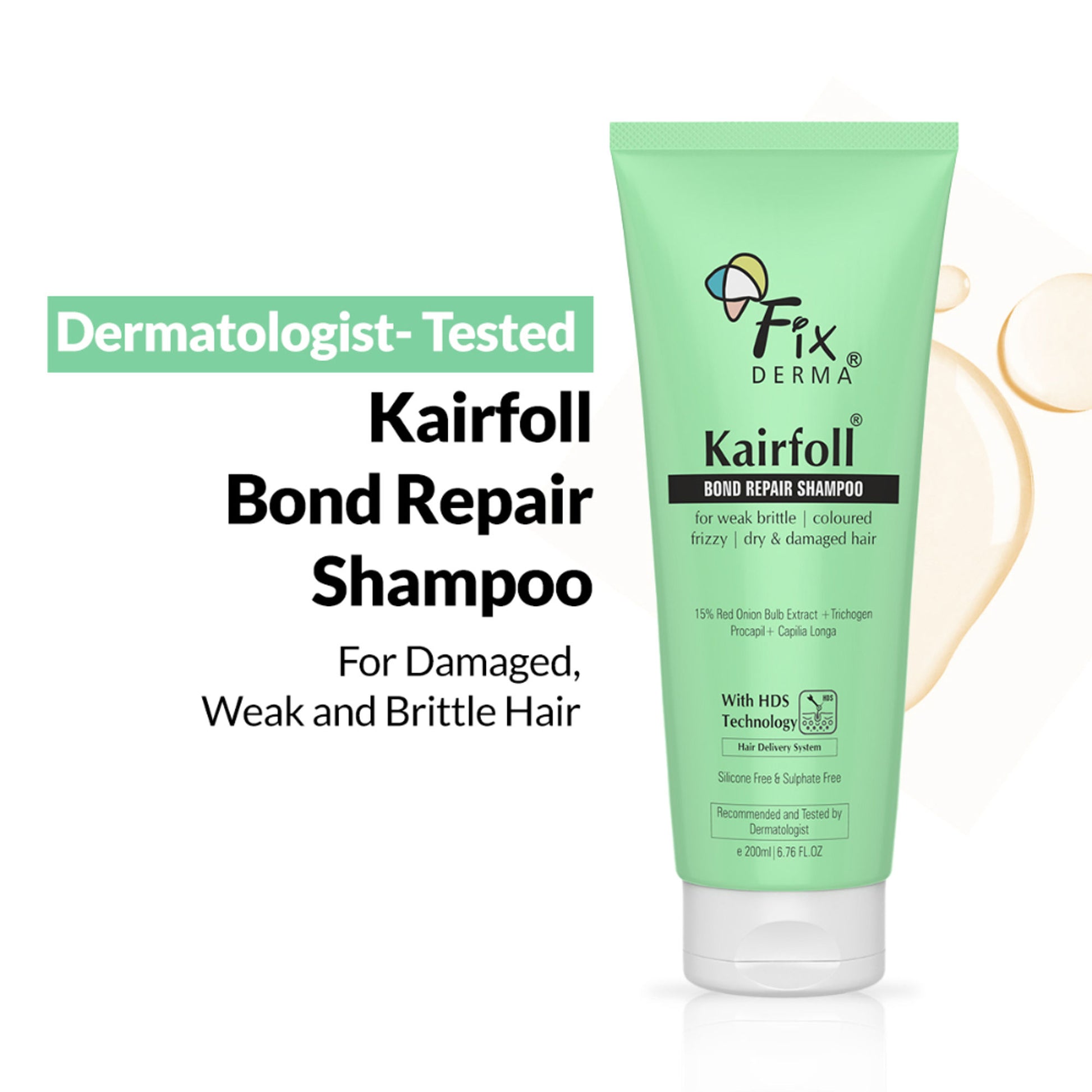 Fixderma Kairfoll Bond Repair Shampoo, 15% Red Onion Shampoo with Castor Oil for Hair Growth