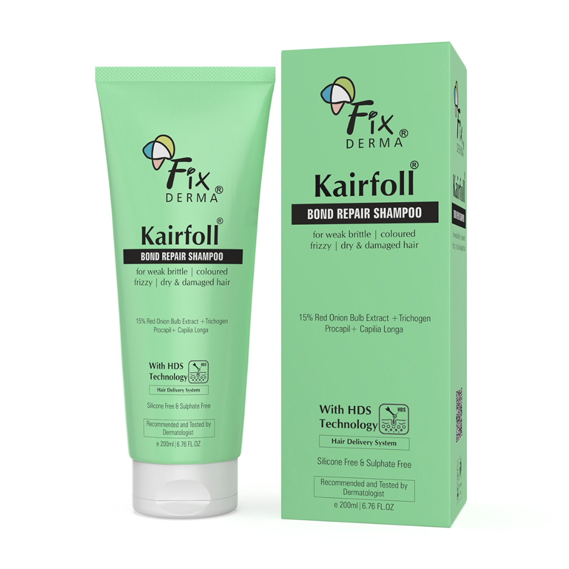 Fixderma Kairfoll Bond Repair Shampoo, 15% Red Onion Shampoo with Castor Oil for Hair Growth