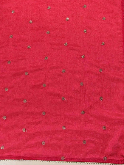 Indyancart VA Women'sPink Gotta Patti Floral Embroidered V- Neck Empire Kurta With Trousers & Dupatta
