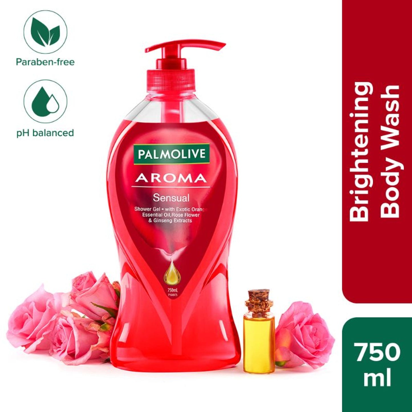 Palmolive Ginseng, Rose & Orange Essential Oil Aroma Pure Sensual - Soothing & Brightening Body Shower Gel