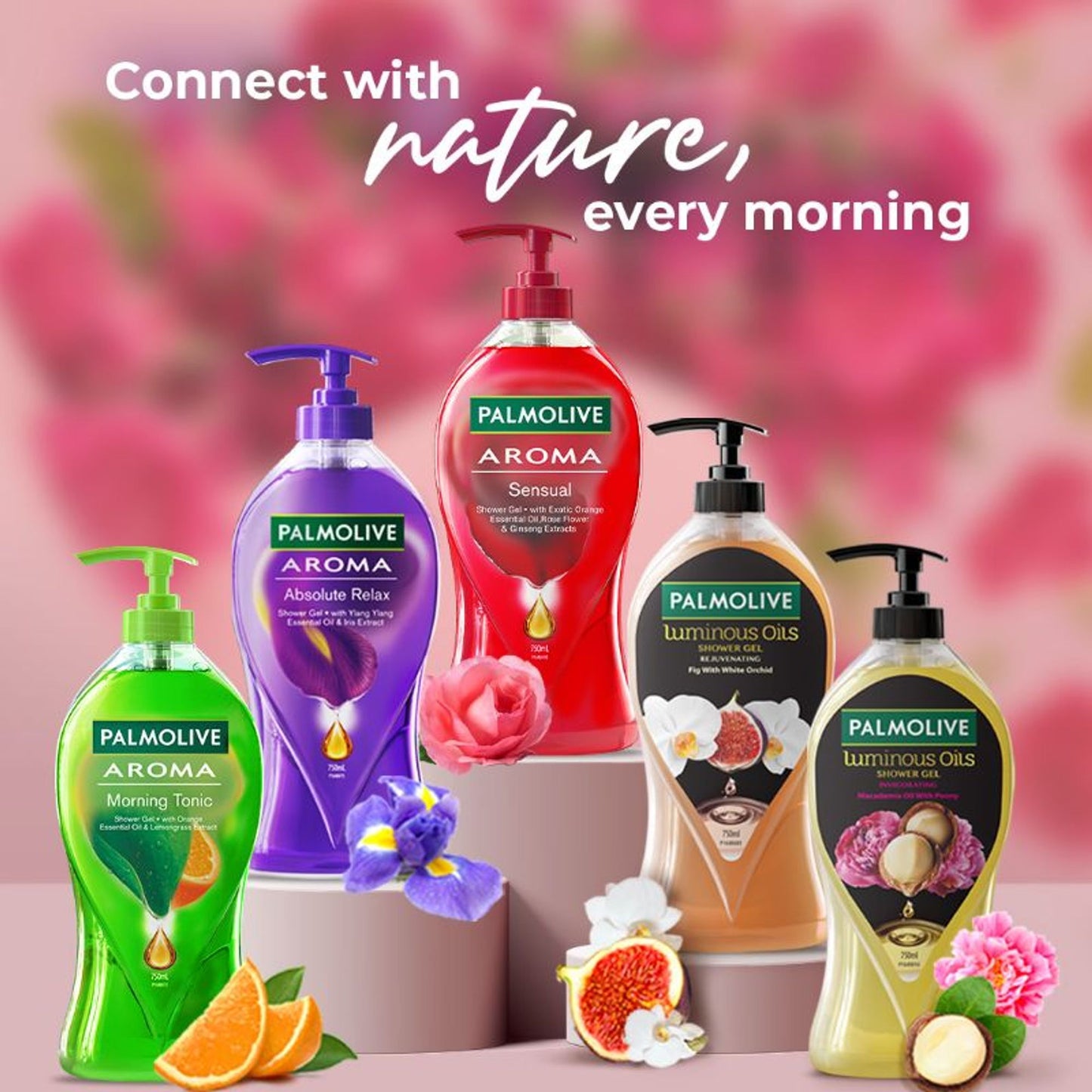 Palmolive Ginseng, Rose & Orange Essential Oil Aroma Pure Sensual - Soothing & Brightening Body Shower Gel