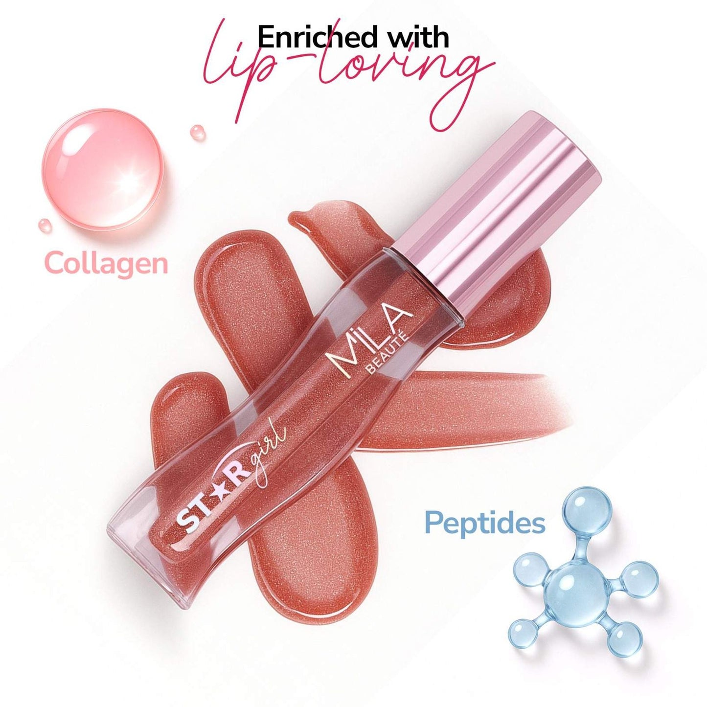 Mila Beauté Star Girl Lip Gloss With Peptides Collagen & Micro Shimmers - Twilight