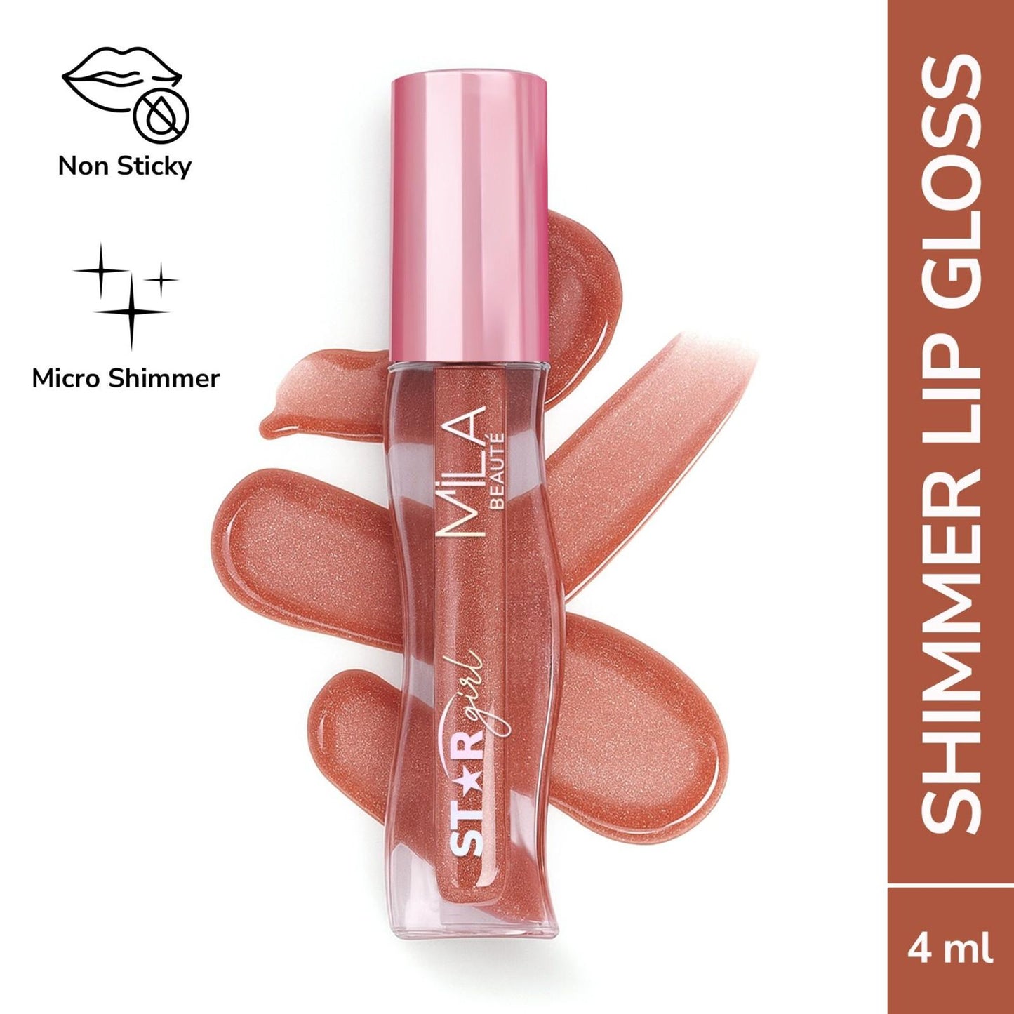 Mila Beauté Star Girl Lip Gloss With Peptides Collagen & Micro Shimmers - Glow Dust