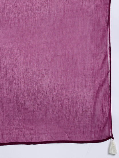 Embroidered Mirror Work Kurta With Trousers & Dupatta