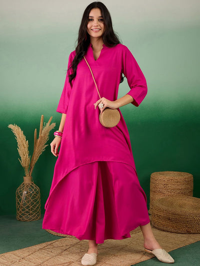 Indyancart SN Women's Mandarin Collar A-Line Kurta With Palazzo