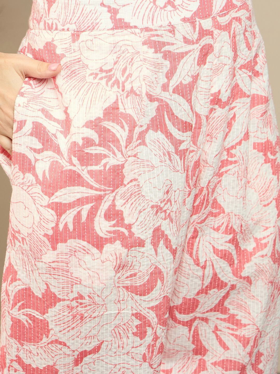 Indyancart IE Floral Printed Empire Pure Cotton A-Line Kurta With Trousers
