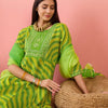Dhiyona SN Women's Green Bandhani Printed Sequinned Anarkali Kurta With Trouser & Dupatta