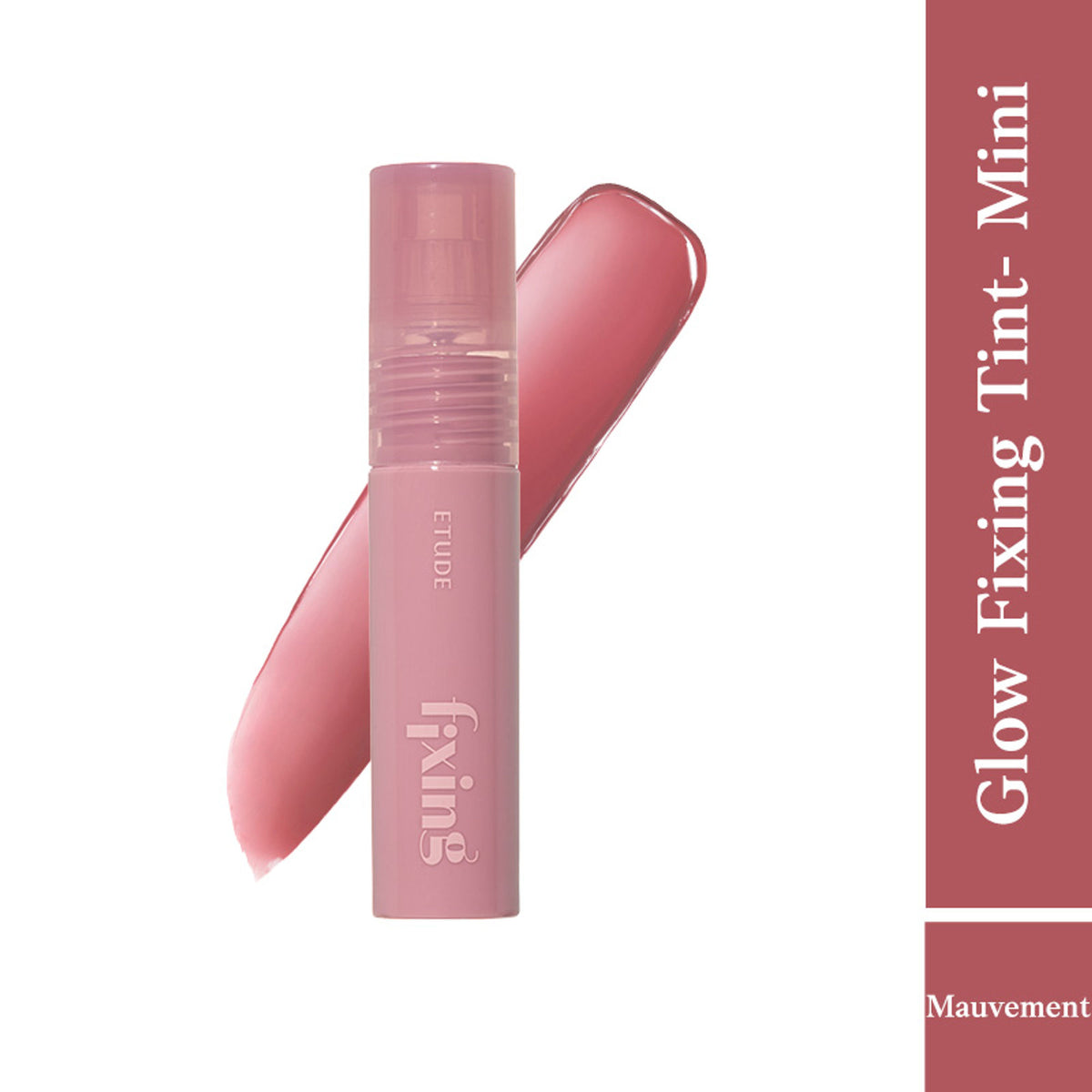 ETUDE Glow Fixing Tint Mini in shade 05 Mauvement, showcasing the small, tinted lip product with a smooth, glossy finish.