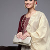 Dhiyona IE Women Maroon Ethnic Motifs Yoke Design Kurta with Trousers & With Dupatta