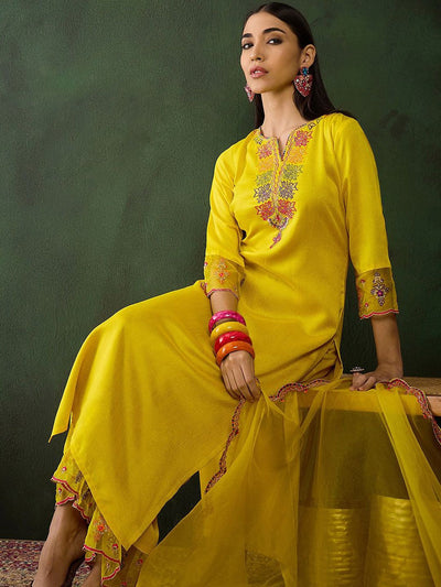 Indyancart SN Women's Embroidered Three Quarter Sleeves Kurta & Trousers With Dupatta