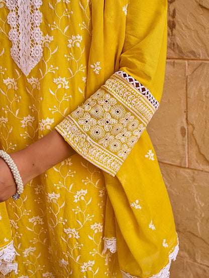 Women Ethnic Motifs Embroidered Pure Cotton Kurta with Trouser & Dupatta