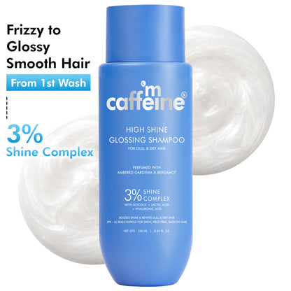 MCaffeine Glossy Hair Shampoo, 3% Shine Complex, Shinier Hair in 1 Use, 48Hr Frizz Control