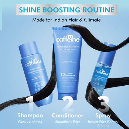 MCaffeine Glossy Hair Shampoo, 3% Shine Complex, Shinier Hair in 1 Use, 48Hr Frizz Control