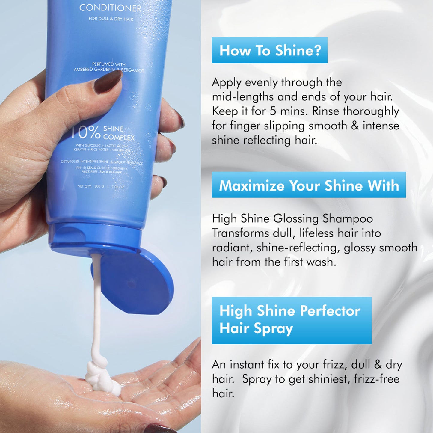 MCaffeine Glossy Hair Conditioner with 10% Shine Complex, Shinier Hair in 1 Use, 48 Hr Frizz Control