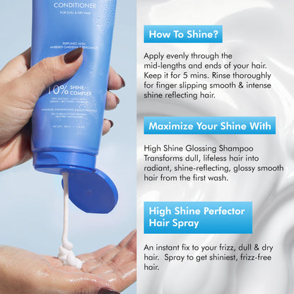 MCaffeine Glossy Hair Conditioner with 10% Shine Complex, Shinier Hair in 1 Use, 48 Hr Frizz Control