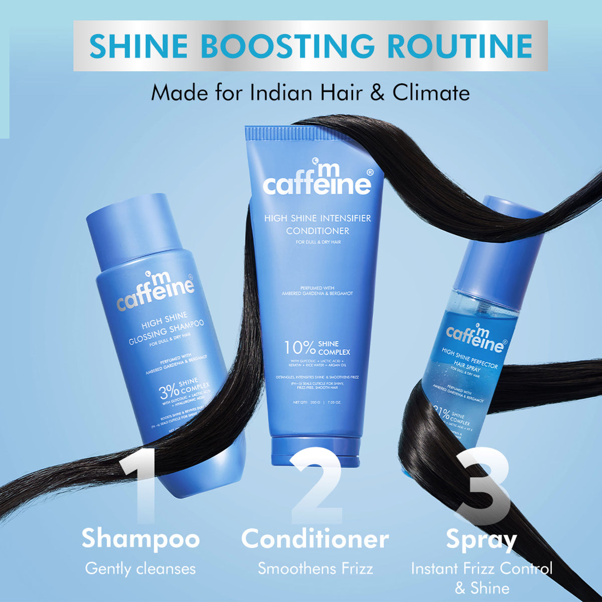 mCaffeine Anti-Frizz Perfume Hair Spray For Instant Shine, Glossy Smooth & Luxury Floral Fragrance